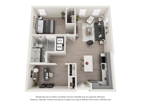 1 bed 2 bathCentral Floor Plan at The Edwin on Grand, Missouri